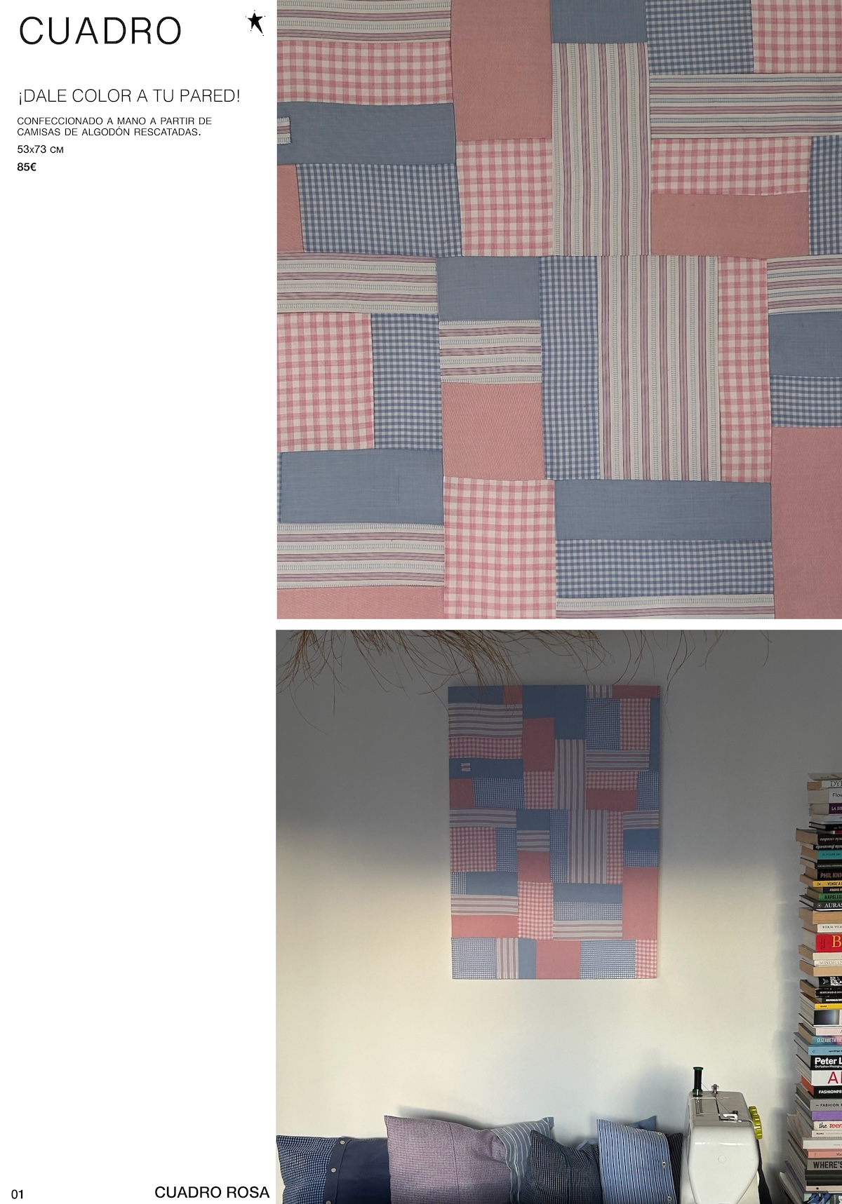 CUADRO. ¡DALE COLOR A TU PARED! CONFECCIONADO A MANO A PARTIR DE CAMISAS DE ALGODON RESCATADAS. 53x73 CM